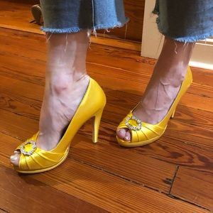 Dyeables Platform Peep Toe Pumps - Yellow, 9.5B